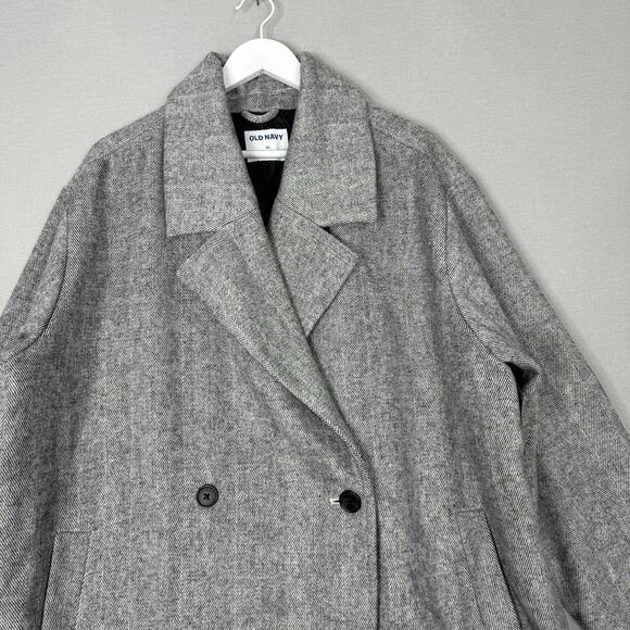 Old Navy Twill Double Breasted Coat Womens 2X Gray Long Slouchy Old Money Jacket - Picture 2 of 15